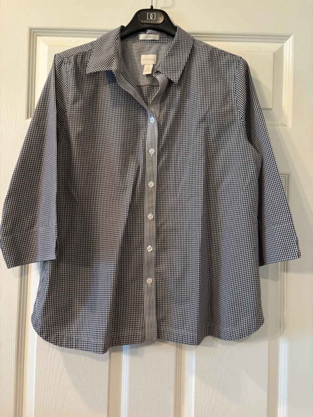 Chico's Black & White Gingham Button-Front Shirt Size 2P (10-12)